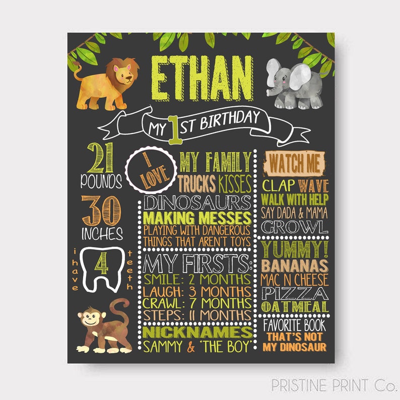 Party Animals Safari Invitation First Birthday Chalkboard Jungle Invitation Safari Birthday Chalkboard Jungle Birthday Chalkboard