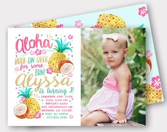 Pineapple Birthday Invitation | Aloha Birthday Invitation | Luau Birthday Invitation | Hawaiian Birthday Invitation | Fruit Invitation