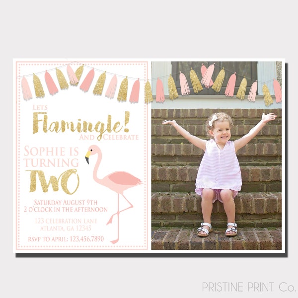 DIGITAL FILE Flamingo Birthday Invitation | Lets Flamingle | Luau Invitation | Pool Party Invitation | Pink and Gold Birthday
