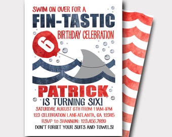 Shark Birthday Invitation | Pool Party Invitation | Beach Birthday Invitation | Summer Birthday Invitation | Boys Birthday | FIN-Tastic