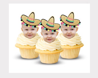 Fiesta Cupcake Toppers / Mexican Cupcake Toppers / Fiesta Birthday Invitation / Face Cut Out Toppers / Primera Fiesta / Decoraciones Fiesta