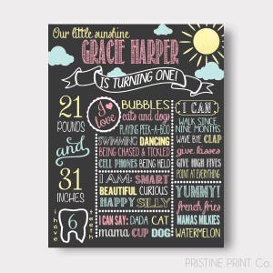 Sunshine Birthday Chalkboard | Sunshine Birthday Invitation | First Birthday | Sunshine Birthday | You Are My Sunshine | Birthday Stats