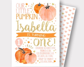 Our Little Pumpkin Birthday Invitation | Pumpkin Birthday Invitation| Pink and Gold Invitation | Fall Birthday Invitation | First Birthday