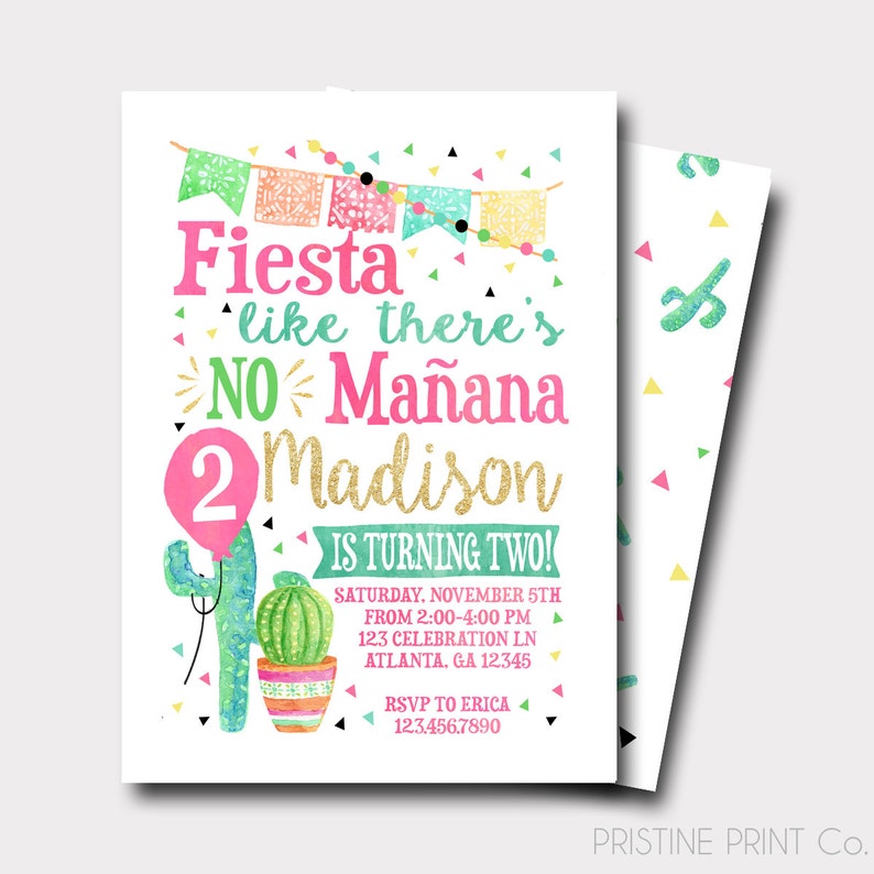 Fiesta Birthday Invitation Spanish Birthday Invitation Taco Birthday Invitation Fiesta and Fun First Birthday Cactus Invitation image 3