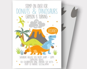 Donuts and Dinosaurs Birthday Invitation | Dinosaur Birthday Invitation | Donut Birthday Invitation | First Birthday Invitation |