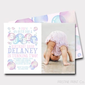 DIGITAL FILE Bubble Birthday Invitation | Bubbly Birthday Bash | Bubbles | First Birthday | Second Birthday | Photo Invitation