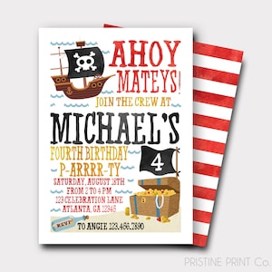 Invitation d'anniversaire de pirate | Invitations de pirates | Invitation à une fête à la piscine | Invitation d’anniversaire à la plage | Invitation d'anniversaire pour garçons | Navire pirate