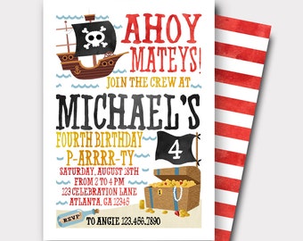 Pirate Birthday Invitation | Pirate Invitation | Pool Party Invitation | Beach Birthday Invitation | Boys Birthday Invitation | Pirate Ship