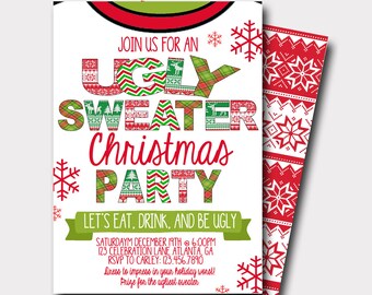 DIGITAL FILE Ugly Sweater Christmas Party Invitation | Christmas PartyInvitation | Holiday Party | Jingle and Mingle