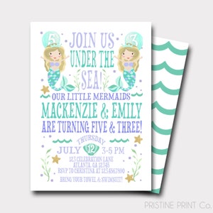 Mermaid Birthday Invitation | Under The Sea Birthday Invitation | Sibling Birthday Invitation | Joint Birthday Invitation | Sister Birthday