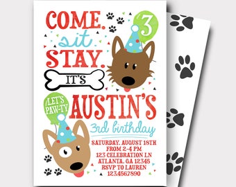 Puppy Birthday Invitation | Dog Birthday Invitation | Puppy Paw-ty | Come Sit Stay | First Birthday | Second Birthday | Birthday Invitation