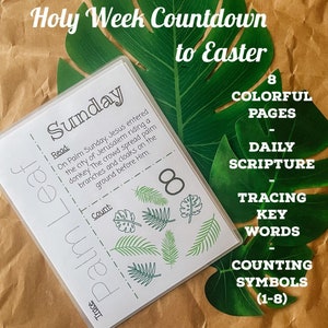 Holy Week Countdown, Holy Week Preschool Activity, Easter Activity, Easter Preschool Printable, Tracing Activity, Counting Activity,  Easter