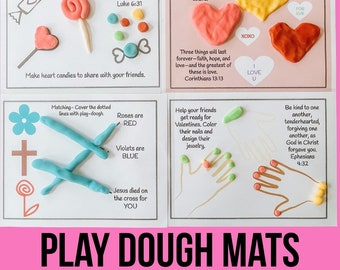 Valentine Play Dough Mats, Bible Playdoh Mats, Bible Scripture Play-dough Mats, Valentine's craft, Valentine Activity, Religious Valentine