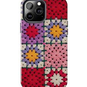 Traditional Granny Square Phone Case | Colorful Vintage Crochet Patchwork, iPhone and Samsung Compatible