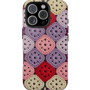 Floral Granny Square Phone Case | Colorful Crochet Medallion Patchwork, iPhone and Samsung Compatible