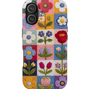 Amish Quilt Phone Case | Crochet Block Floral Embroidery (iPhone, Samsung)