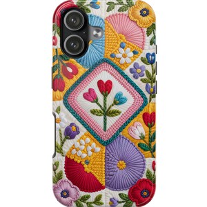 Floral Embroidery Phone Case | Colorful Cottage Garden Flowers Faux Needlework Case for iPhone & Samsung