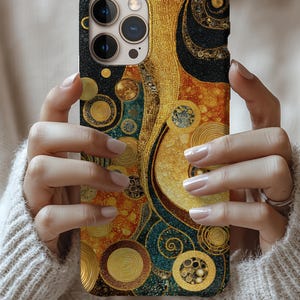 Golden Abstract Circles Phone Case | Klimt Inspired Mosaic Art, Protective Shell