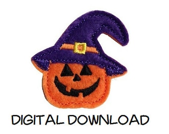 INSTANT DOWNLOAD Pumpkin Witch Feltie Embroidery Design File