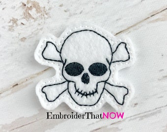 INSTANT DOWNLOAD Pirate Skull Embroidery Design File Clip Cover Bow Center Patch