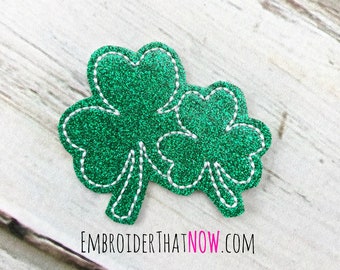 INSTANT DOWNLOAD Shamrocks Embroidery Design File Clip Cover Bow Center