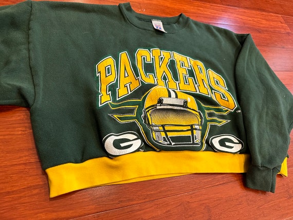 Upcycled Green Bay Packers Cropped Crewneck (Larg… - image 1