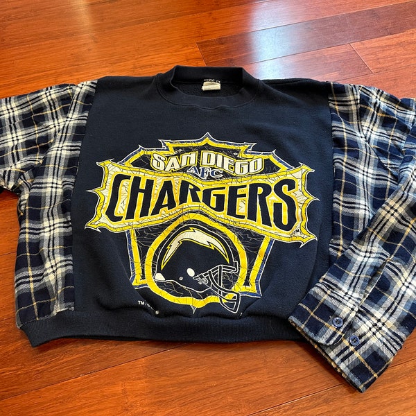 Upcycled San Diego Chargers sweatshirt/flannel (M/L)