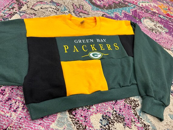 Upcycled Green Bay Packers Patchwork Cropped Crew… - image 1