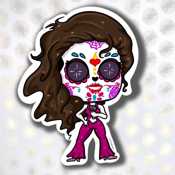 Selena Quintanilla- in day of the dead style m, 3 inches-water proof- glossy-día de los muertos, laptop, school sticker