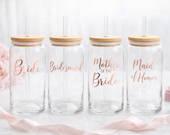 Personalized Bridal Party Glass Cups | Rose Gold Vinyl Future Mrs. Tumbler