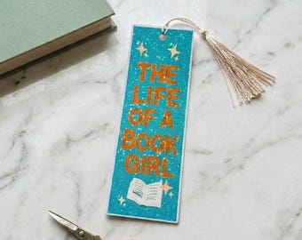 Life of a Book Girl Bookmark – Cardstock, Holographic Sparkle, Gold Tassel