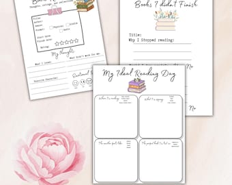 Printed Book Reader Journal Bundle | Reading Log, TBR, Review Pages (Physical)