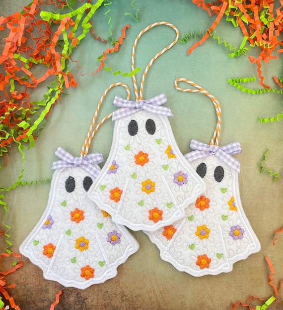 Halloween Ornament, Ghost Ornament, Halloween Decorations, Embroidered Felt Ghost, Embroidered Ghost