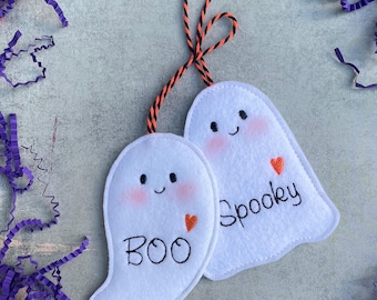 Embroidered Felt Ghost Ornament, Halloween Decoration