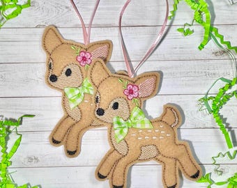 Embroidered Fawn Ornament, Felt Baby Deer, Woodland Spring Decoration
