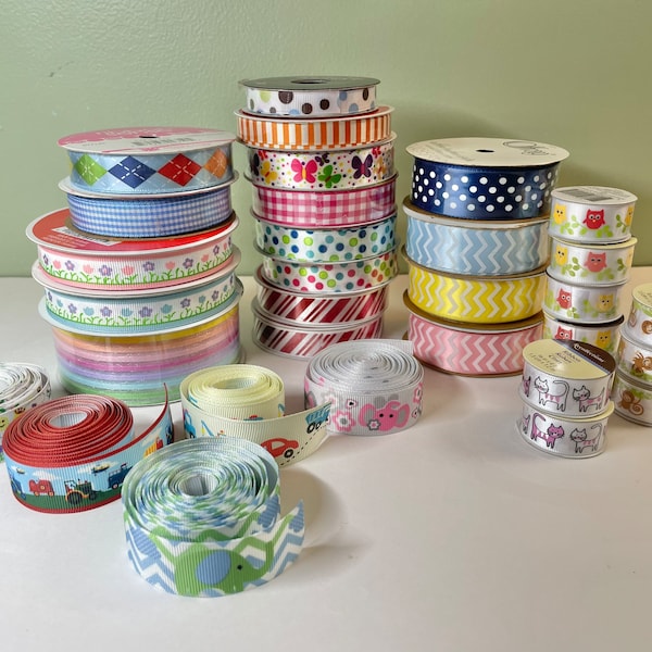 Over 25 Rolls of New Ribbon, Chevron Ribbon, Gingham Ribbon, Animal Ribbon, Striped Ribbon