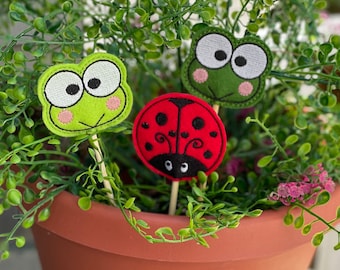 Garden Decoration, Ladybug Pick, Planter Stake, Flower Pot Stake, Ladybug Floral Pick, Ladybug Feltie, Ladybug Decor,