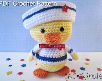 Crochet Stuffed Duck Pattern, Amigurumi Duck Pattern, Stuffed Duck Pattern, Crochet Amigurumi Pattern, Stuffed Animal Sailor Duck