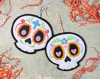 Sugar Skull Ornament, Halloween Decoration, Embroidery Sugar Skull, Day of the Dead Decor