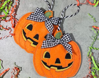 Felt Pumpkin Ornament: Embroidered Jack O' Lantern Halloween Decoration
