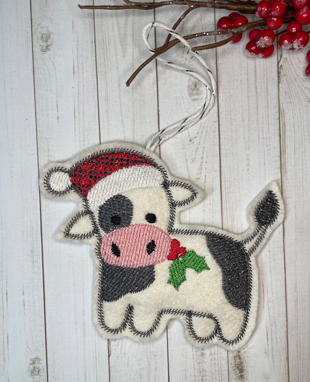 Christmas Cow Ornament, Felt Cow, Christmas Decoration, Farm House