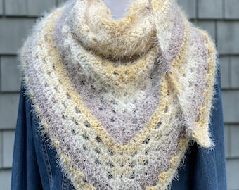 Crochet Triangle Scarf, Plush Textured Acrylic Shawl