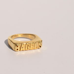 BAGELS word ring - Handmade metal ring in jewelers brass or sterling silver - Custom sizes (full, .25, .5, .75) - Free US shipping