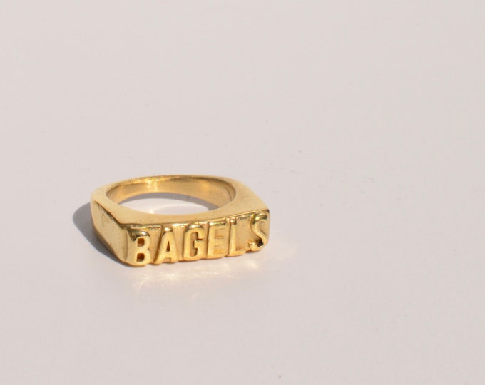 BAGELS word ring - Handmade metal ring in jewelers brass or sterling silver - Custom sizes (full, .25, .5, .75) - Free US shipping