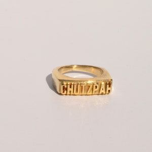 CHUTZPAH word ring - Handmade metal ring in jewelers brass or sterling silver - Custom sizes (full, .25, .5, .75) - Free US shipping