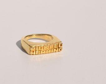 PICKLED HERRING word ring - Handmade metal ring in jewelers brass or sterling silver - Custom sizes (full, .25, .5, .75) - Free US shipping