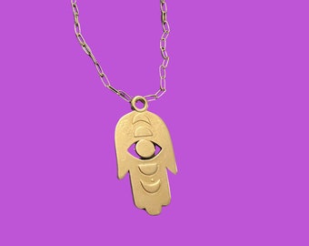 Moon phase Hamsa necklace