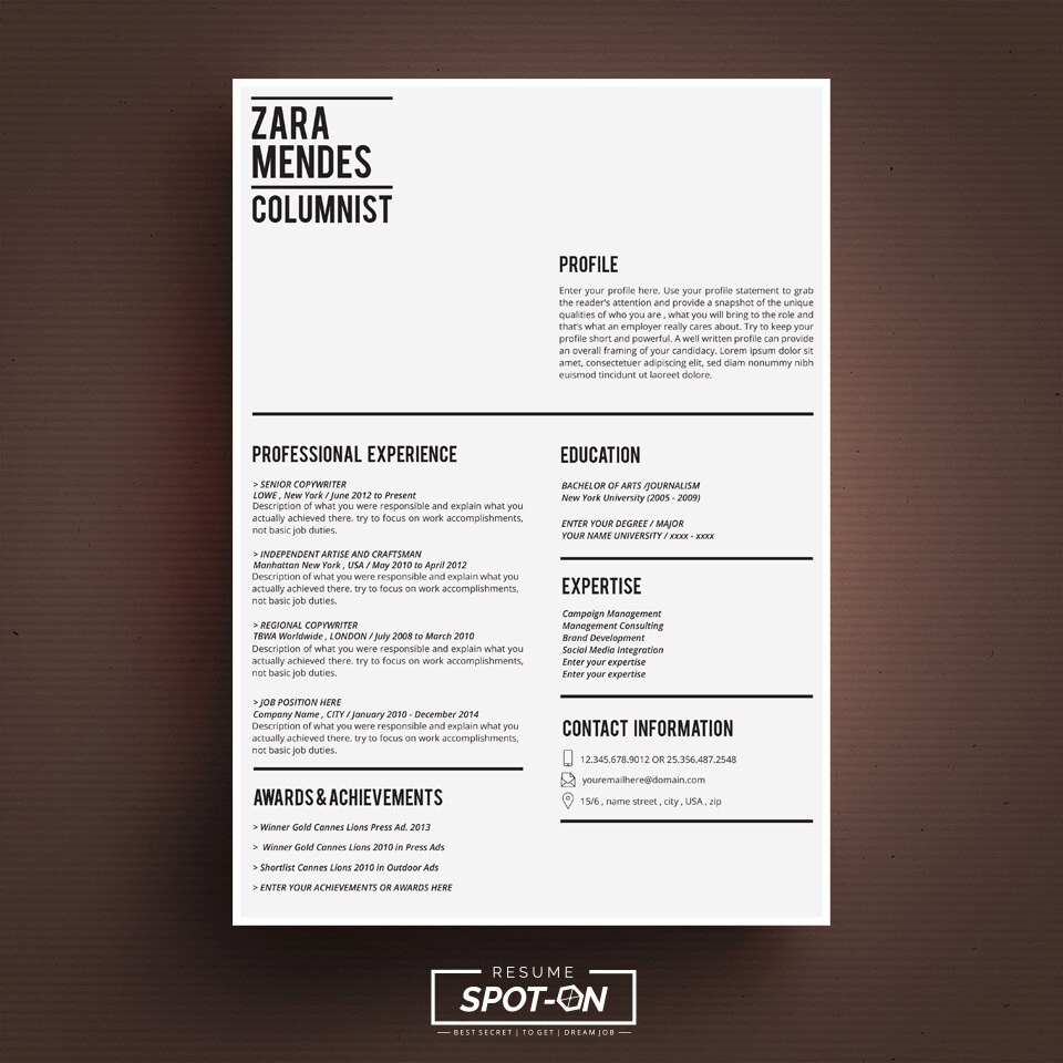 A Lasting impression Resume/CV design template Free Cover Etsy