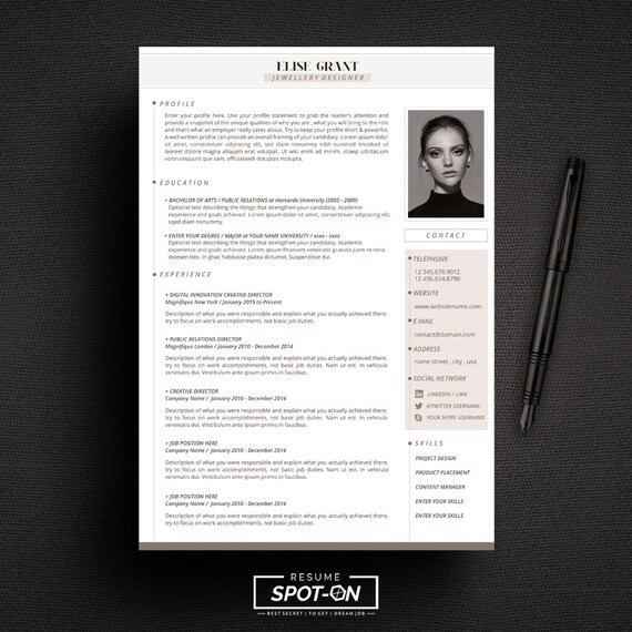 A Lasting impression Resume/CV design template Free Cover Etsy