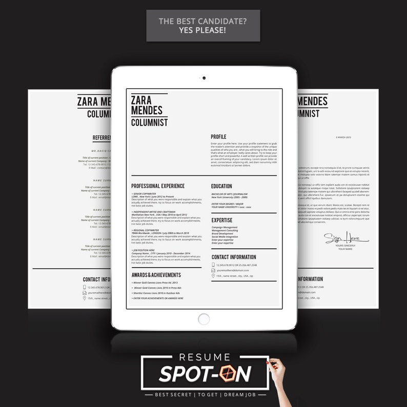 A Lasting impression Resume/CV design template Free Cover Etsy